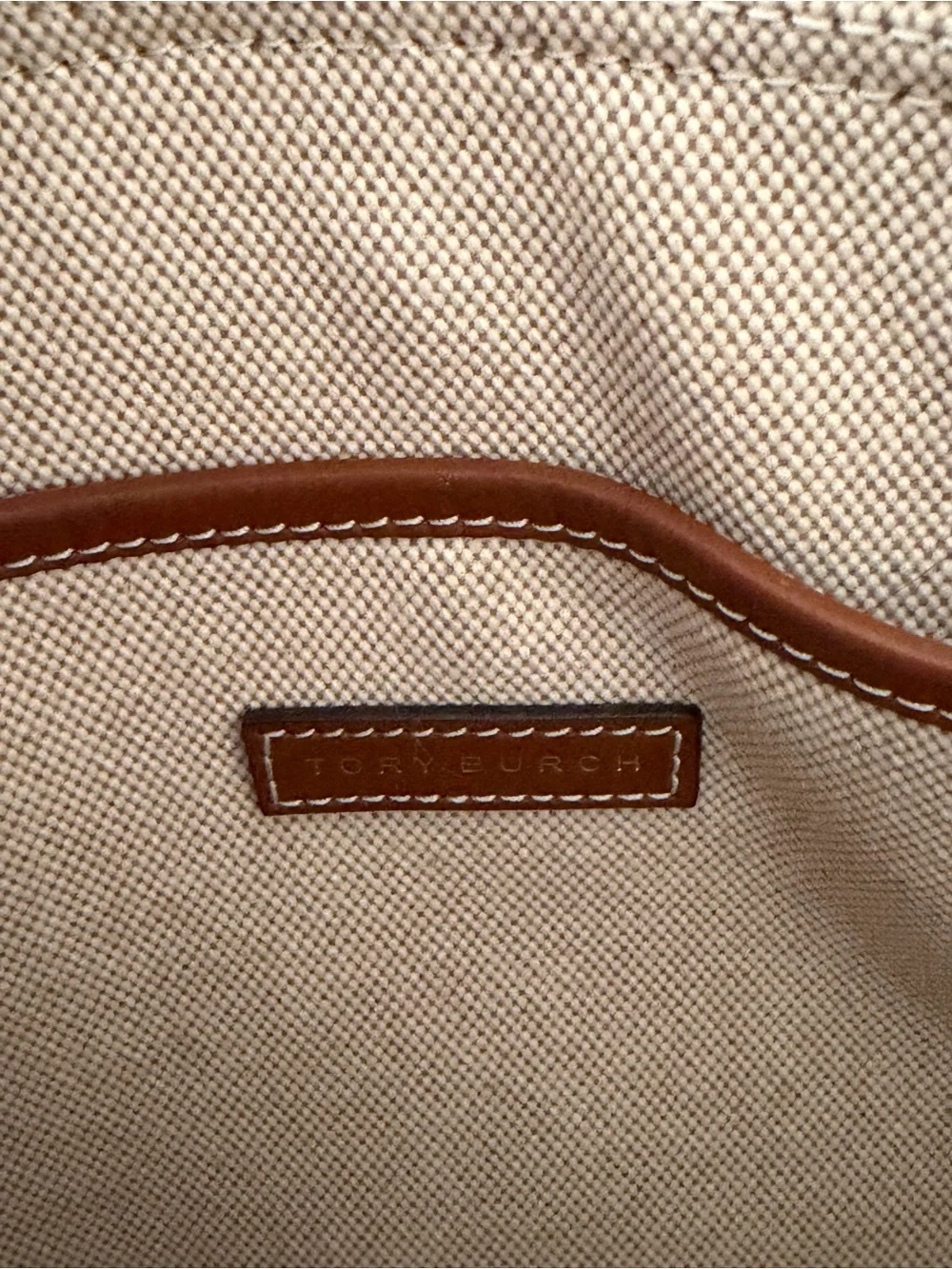 Tory Burch Blake Canvas Tote with Brown Leather Trim